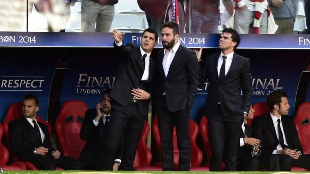 Real Madrid's Alvaro Morata, Daniel Carvajal and Pepe before the Champions League final