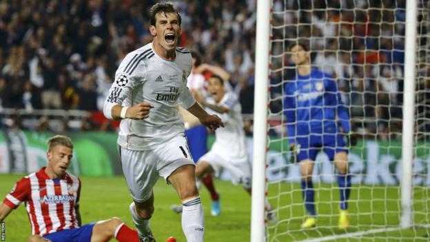Gareth Bale wheels away in celebration after putting Real in front against Atletico in the Champions League final