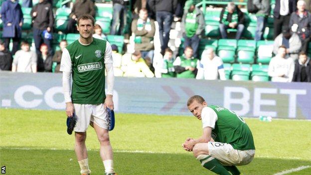 Hibs players Kevin Thomson and Scott Robertson