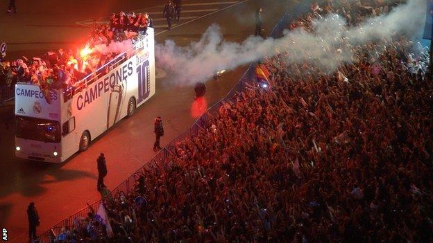 Real Madrid celebrate in the streets of the Spanish capital