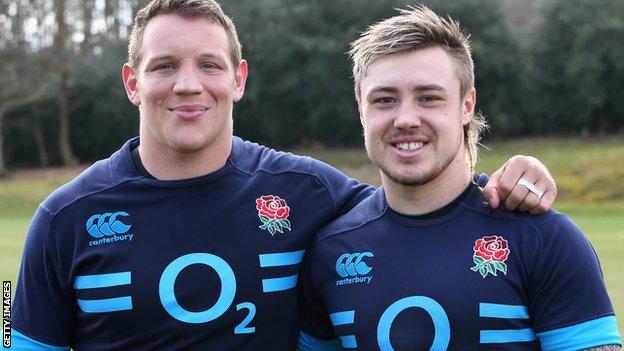 Exeter's England players Tom Johnson (left) and Jack Nowell