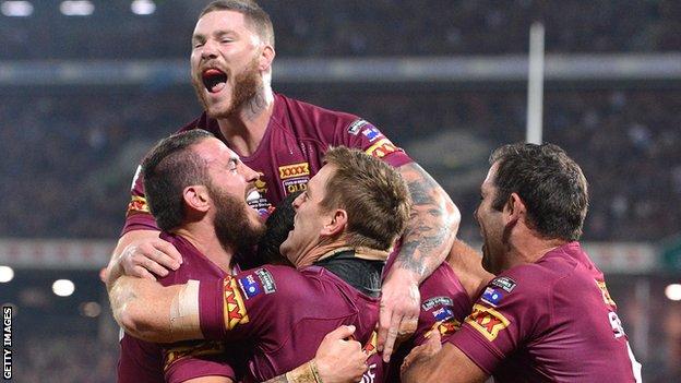 Queensland celebrate Darius Boyd's try, but lose in Brisbane for the first time since 2009