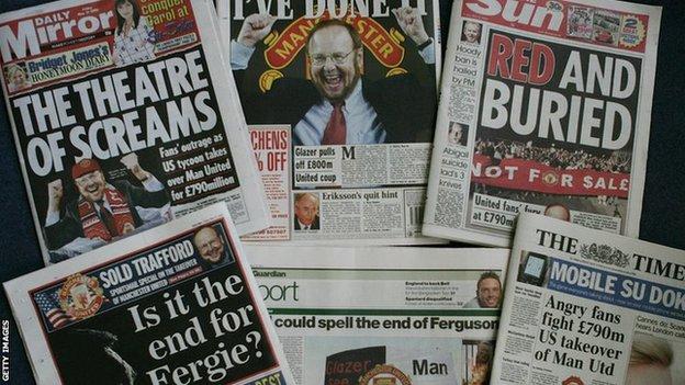 How the British press reacted to Glazer's takeover of Manchester United in 2005