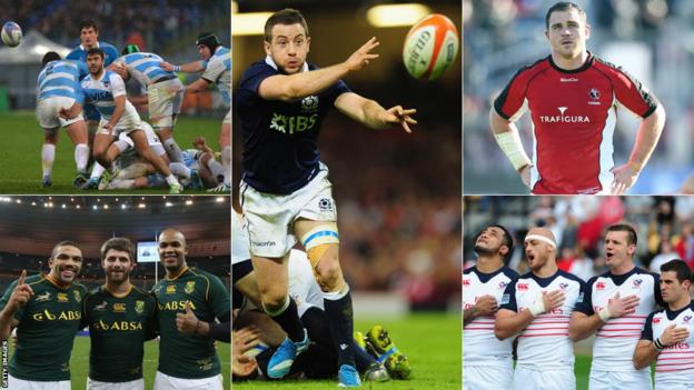 Representatives of the South Africa, Argentina, Scotland, Canada and USA rugby teams