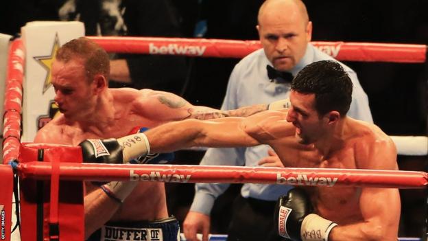 The end came in the ninth round when Carl Froch connected with a devastating right hand which sent George Groves tumbling to the canvas