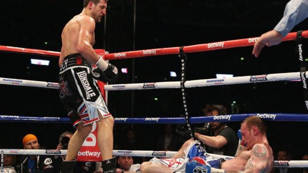 The decisive punch saw George Groves's legs crumple beneath him, and the referee quickly stepped in and stopped the fight in the eighth round