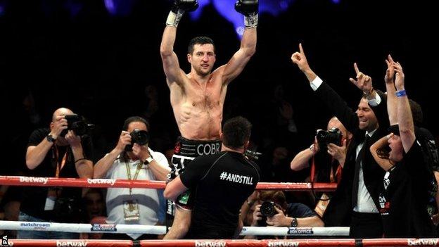 Carl Froch celebrates his win over George Groves