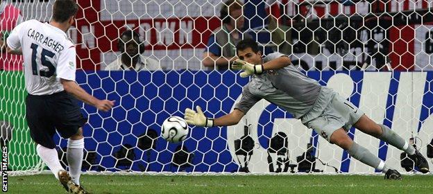2006 World Cup: England's Jamie Carragher misses a penalty v Portugal