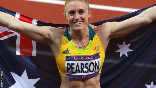 Sally Pearson celebrates her gold medal at the 2012 London Olympics