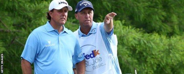 Phil Mickelson (left) with his caddie Jim MacKay
