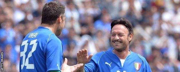 Salvatore Schillaci and another former Italy striker Christian Vieri playing in a charity game in 2013