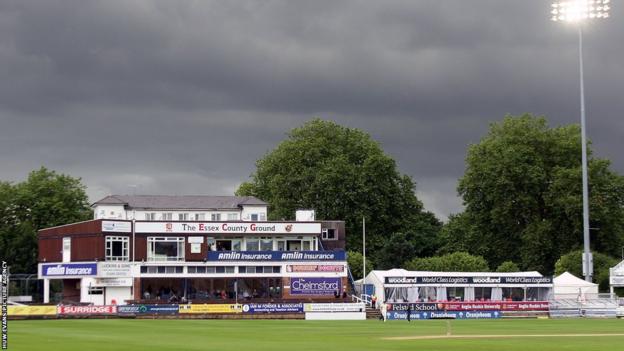 Dark clouds above the pavilion at Chelmsford on the final day of the County Championship match between Essex and Glamorgan.