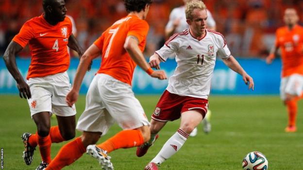 Wales midfielder Jonathan Williams on the attack against the Netherlands in Wednesday's friendly in Amsterdam.