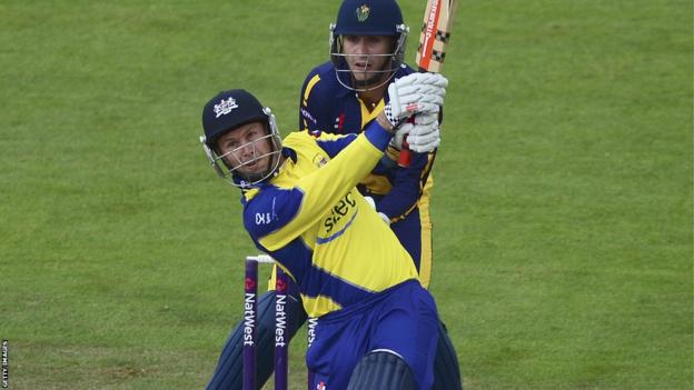 Geraint Jones hits a six for Gloucestershire against Glamorgan in their T20 Blast match in Bristol.