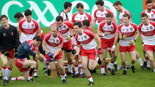 Derry team before the Ulster quarter-final against Donegal