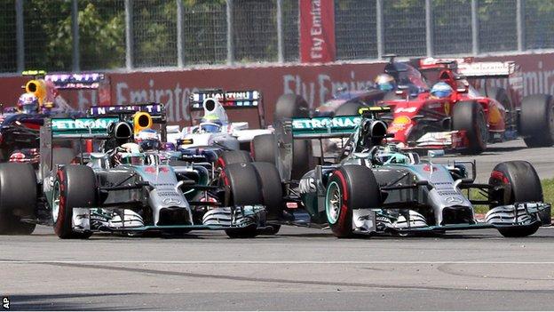 Lewis Hamilton and Nico Rosberg of Mercedes