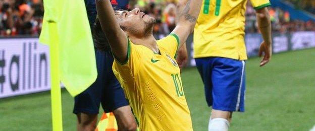 Neymar celebrates scoring against Croatia