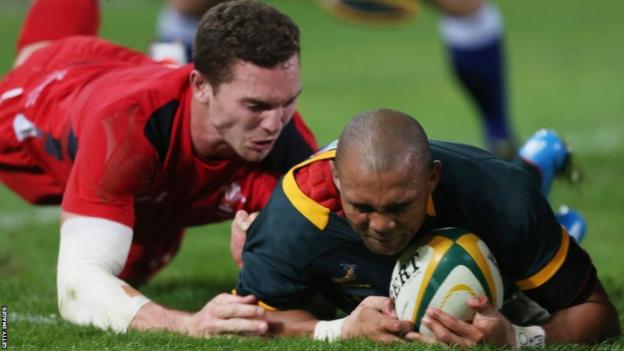 South Africa’s Bryan Habana touches down for one of two tries against Wales.