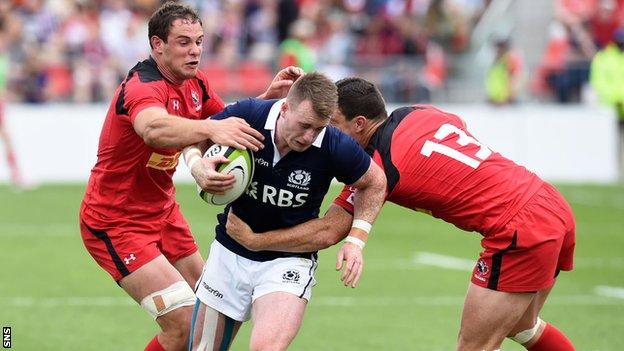 Stuart Hogg in action for Scotland against Canada