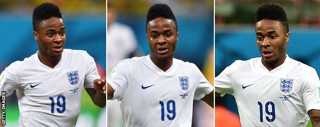Raheem Sterling looks focused during England's opening World Cup match against Italy.