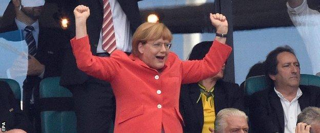 Germany Chancellor Angela Merkel with Fifa president Sepp Blatter sitting on her left