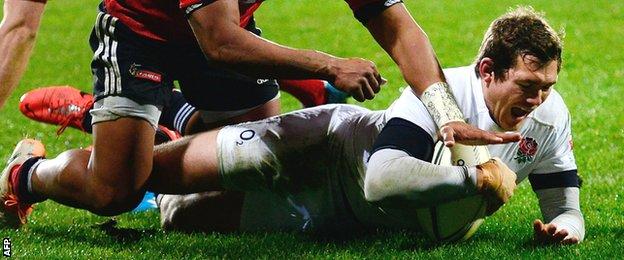 Alex Goode scores for England on Tuesday against the Crusaders