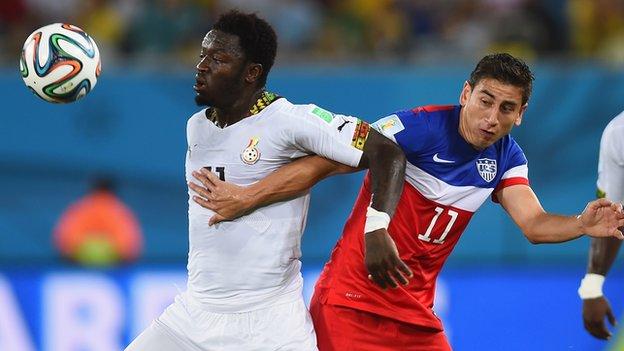 Sulley Muntari (left) in action for Ghana against United States