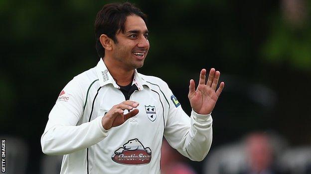 Worcestershire spinner Saeed Ajmal celebrates a wicket