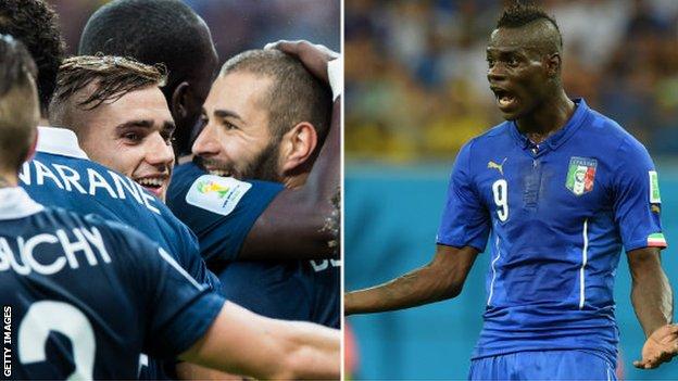 France celebrate and Mario Balotelli protests