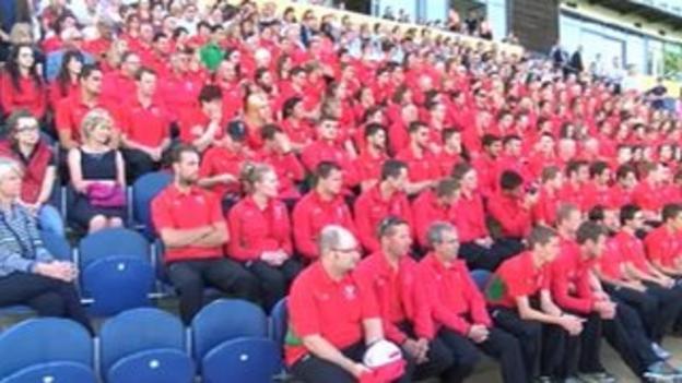 Team Wales members took part in an official send-off at the Swalec Stadium in Cardiff