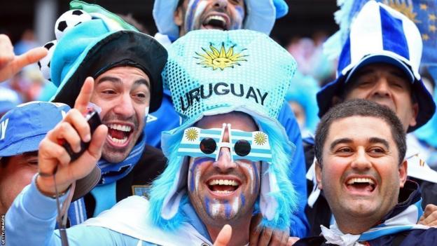 Uruguay fans ahead of the World Cup Group D game with England in Sao Paulo