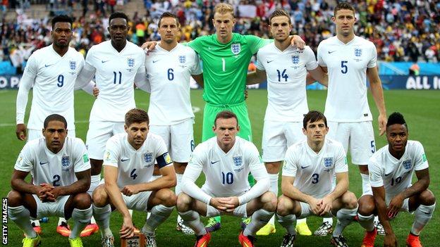 England line up for a team photo prior to their match with Uruguay.