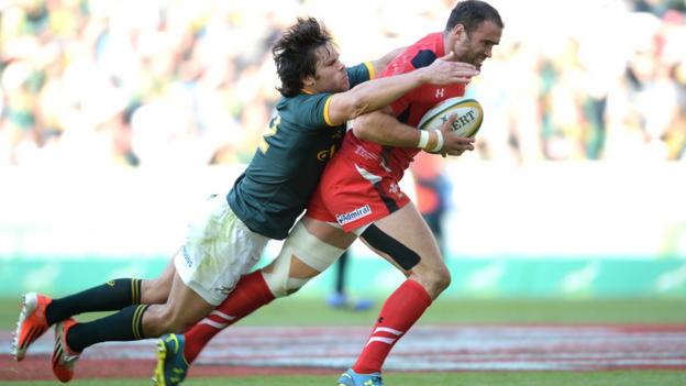 Jamie Roberts powers over for a deserved opening try for Wales against South Africa in the second Test.