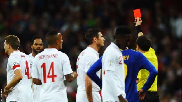 Gerrard was sent off by match referee Cuneyt Cakir during the Fifa 2014 World Cup Group H qualifying match between England and Ukraine