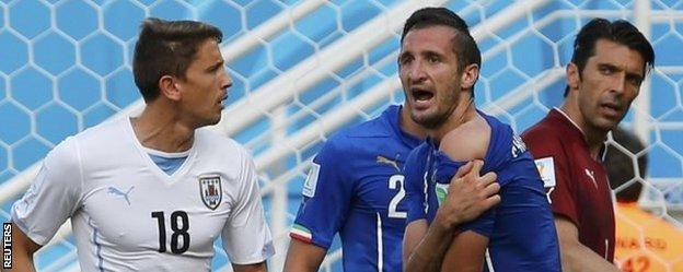 Giorgio Chiellini was incensed after the incident, which happened just before Uruguay scored