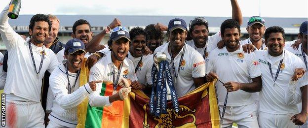 Sri Lanka celebrate winning the Test series