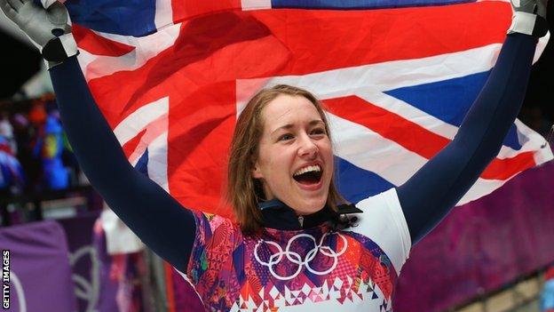 Great Britain's Lizzy Yarnold celebrates winning her gold medal in Sochi
