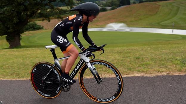 Elinor Barker finishes fourth in Thursday's women's British road time trial at Celtic Manor