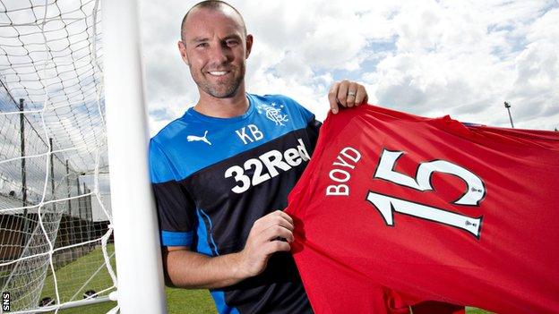 Kris Boyd at Murray Park after completing his move to Rangers