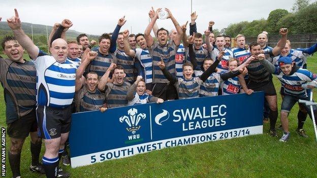 Ystradgynlais celebrate after winning Swalec League Division 5 South West