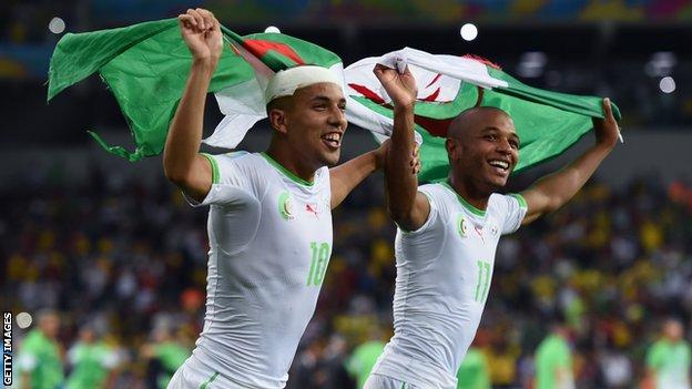 Algeria's Sofiane Feghouli and Yacine Brahimi