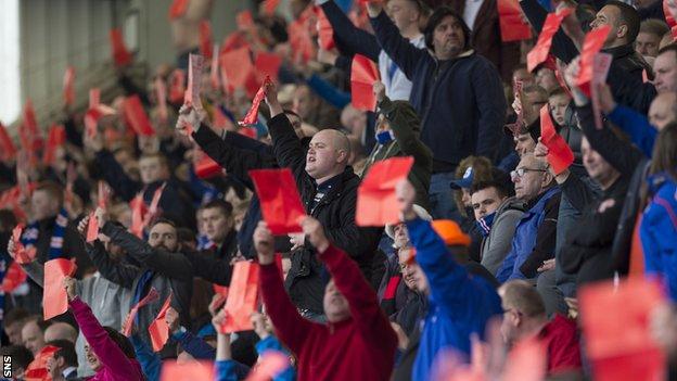Rangers fans in red card protest