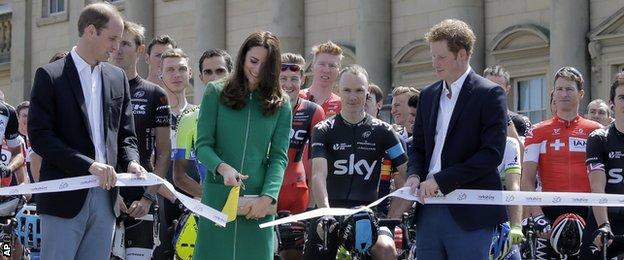 The Duke and Duchess of Cambridge and Prince Harry and Tour de France 2013 winner Chris Froome