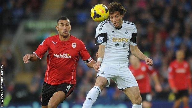 Michu in action for Swansea against Cardiff City