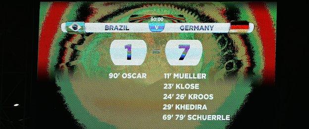 The scoreboard reflects Brazil's biggest defeat in World Cup history