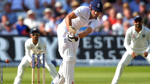 Alastair Cook is bowled for five at Trent Bridge