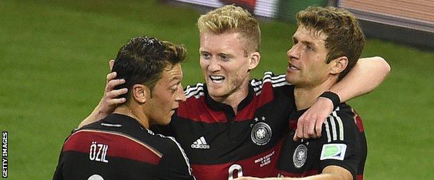Mesut Ozil, Andre Schurrle and Thomas Muller