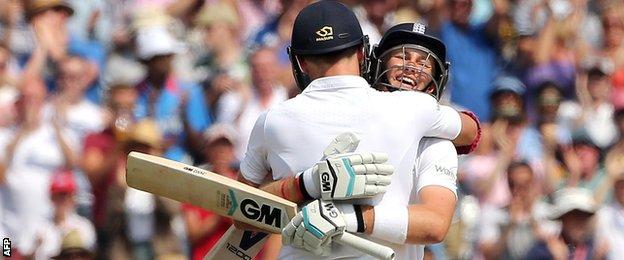 Joe Root led the celebrations as James Anderson reached fifty