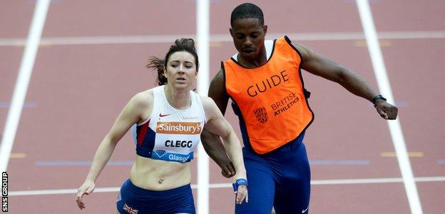 Libby Clegg was third at Hampden in a season's best time in the T12 100m