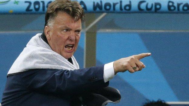 Louis van Gaal shouts orders to his Dutch team from the touchline